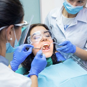 Woman getting dental treatment