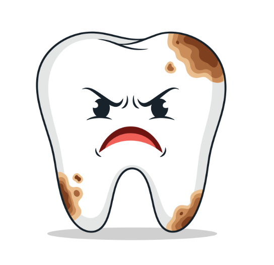 Cartoon of an angry stained tooth